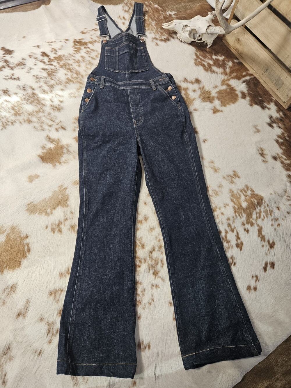 Madewell The Perfect Vintage Flare Overalls Womens Sz 4 Blue Denim Stretch Pants